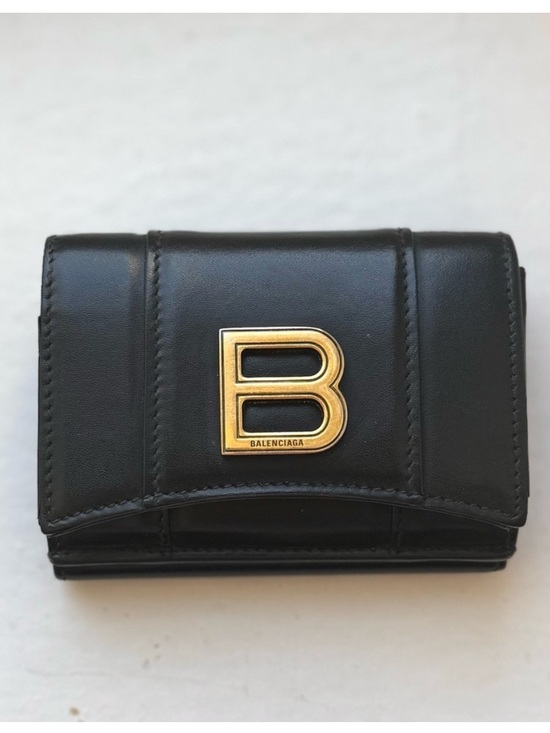 Balenciaga Handbags - BALENCIAGA Hourglass Mini Wallet in Black Shiny Box Calfskin Leather w/ COA